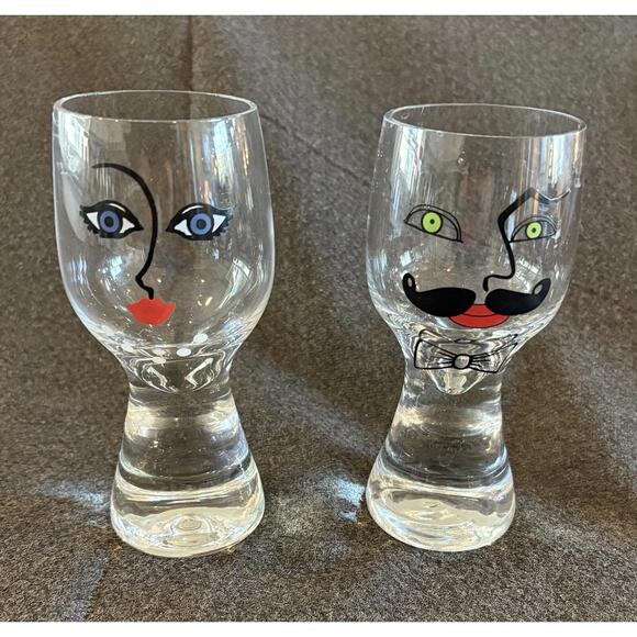 VTG Kosta Boda Sea Glasbruk Man & Woman Face Mid Century Modern Barware Glasses - Picture 1 of 4